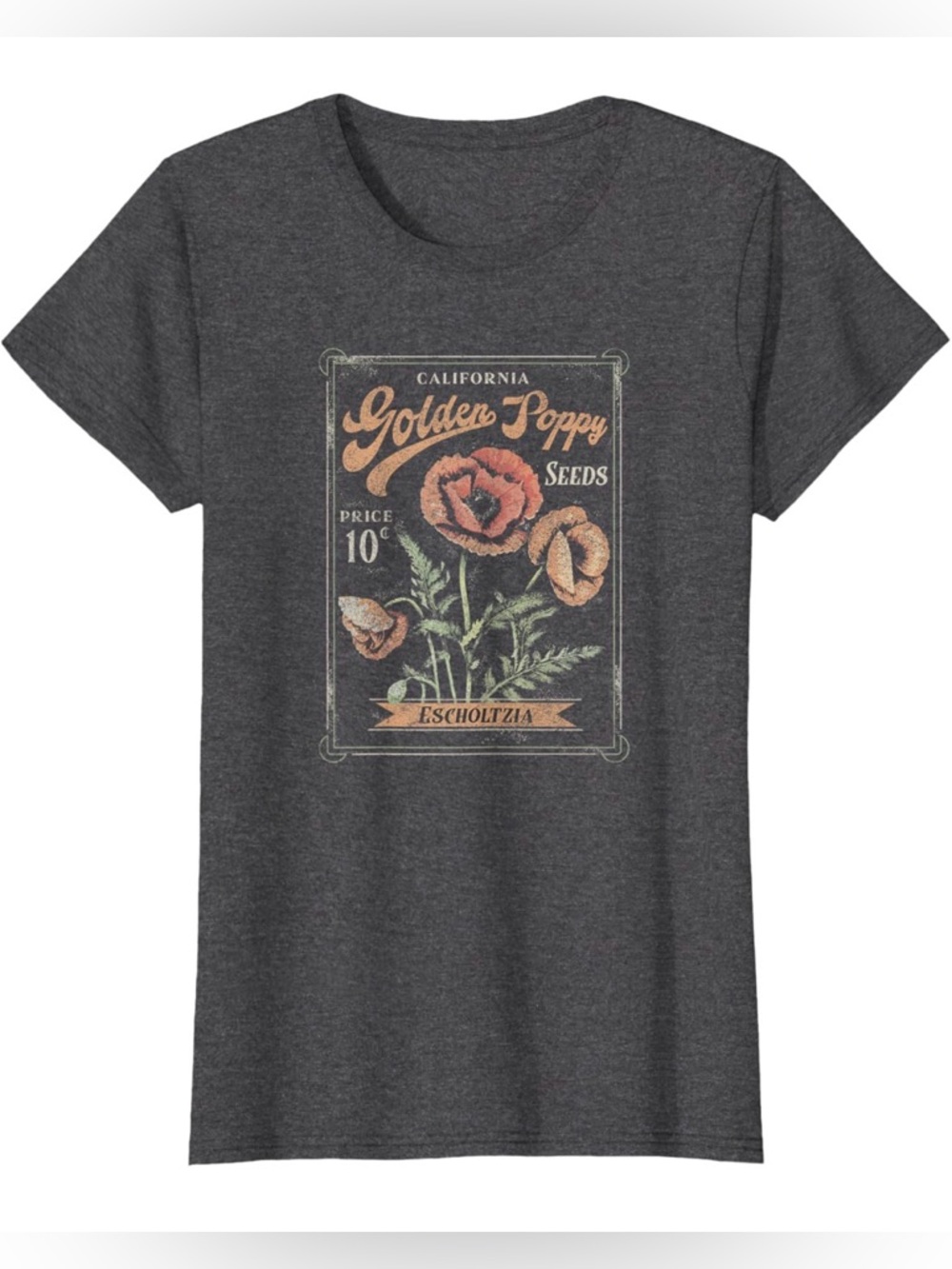 Golden Poppy Graphic Tee - Dark Gray Womens Size L